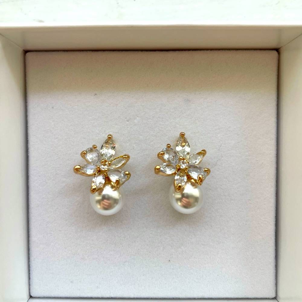 Pearl & CZ Bridal Earrings - NEW
